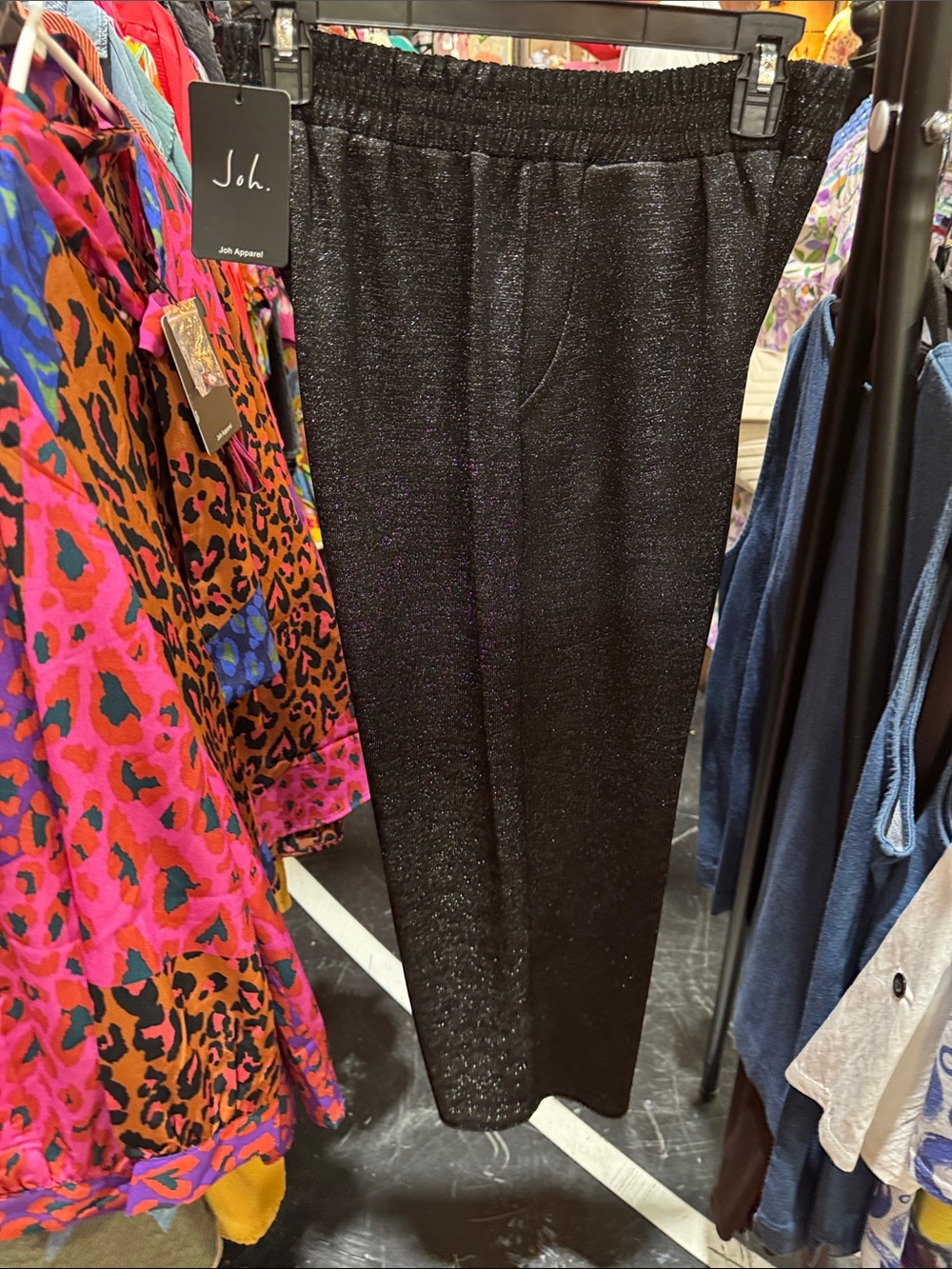 Oh Black Metallic Straight-Leg Pants